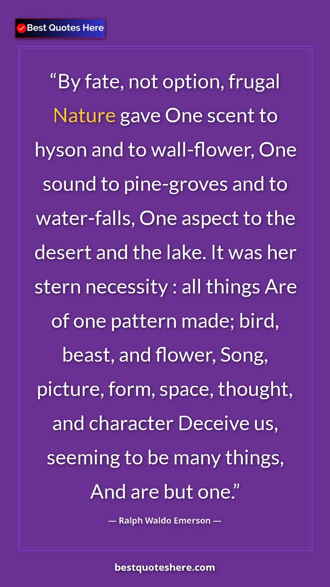 Ralph Waldo Emerson Quote Card: "By fate, not option, frugal Nature gave One scent to hyson..." Pinterest quote poster by Ralph Waldo Emerson: "By fate, not option, frugal Nature gave One scent to hyson..."