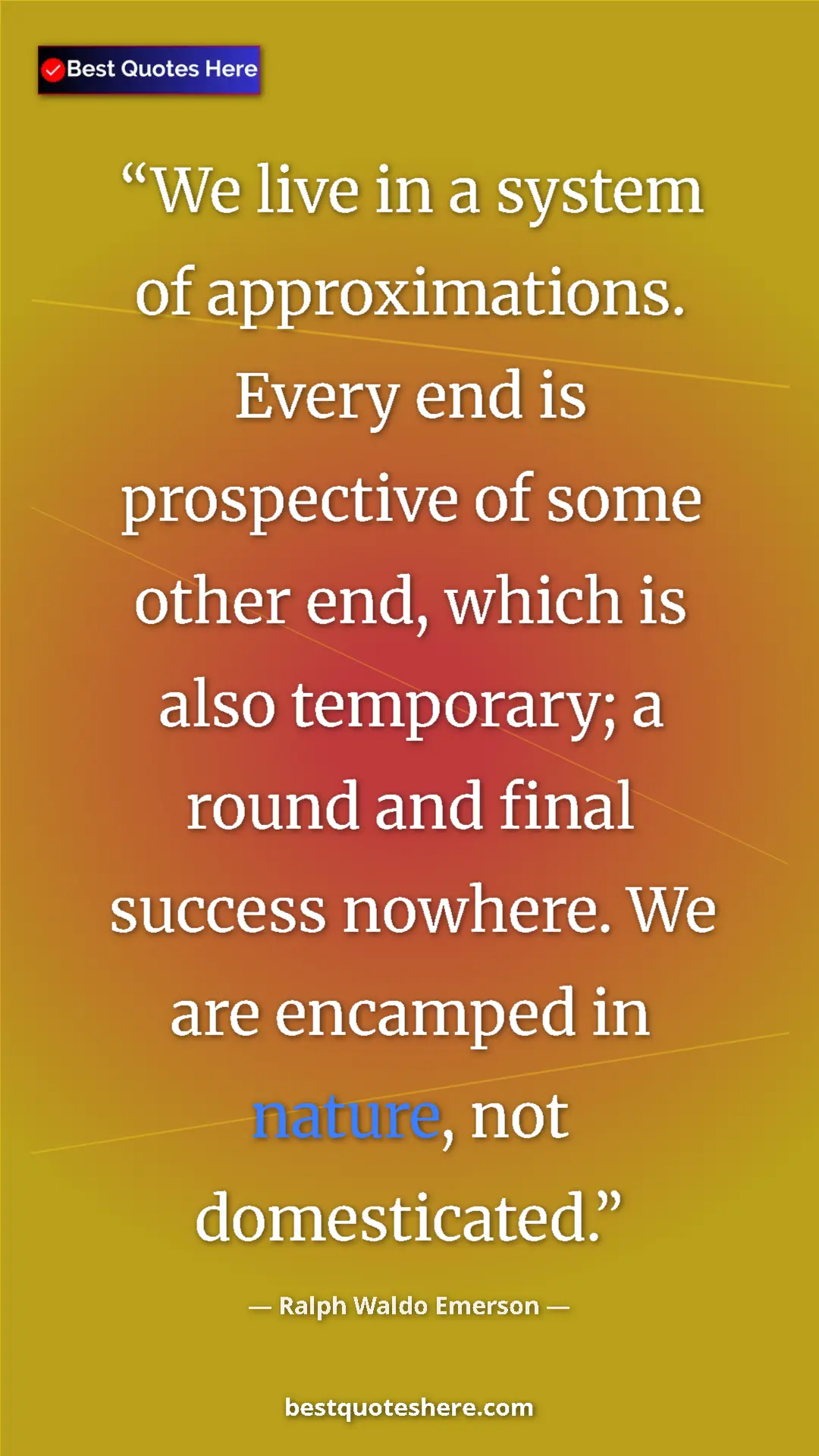Pinterest quote poster by Ralph Waldo Emerson: "We live in a system of approximations. Every end is..."