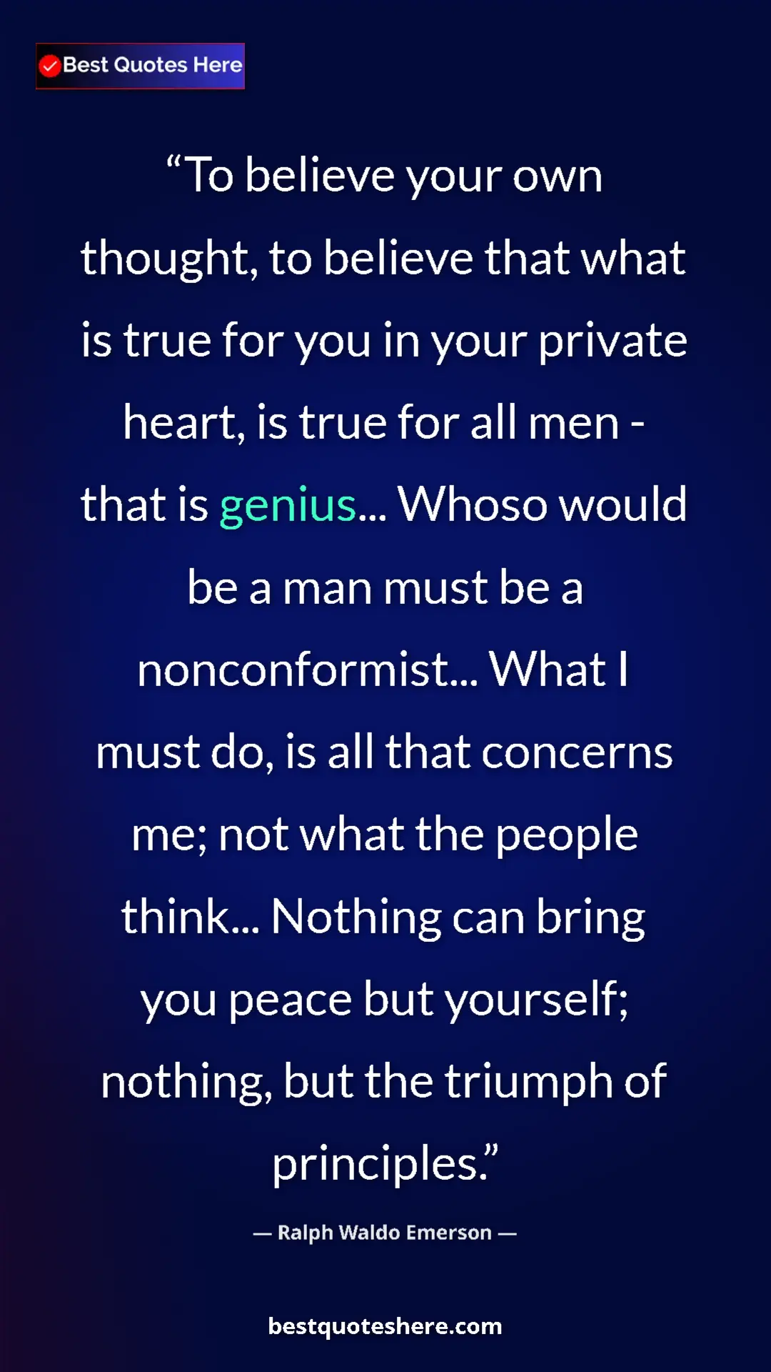 Ralph Waldo Emerson Quote Card: "To believe your own thought, to believe that what is true..." Pinterest quote poster by Ralph Waldo Emerson: "To believe your own thought, to believe that what is true..."