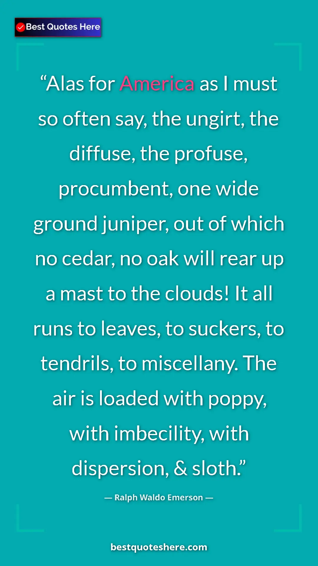 Pinterest quote poster by Ralph Waldo Emerson: "Alas for America as I must so often say, the ungirt, the..."