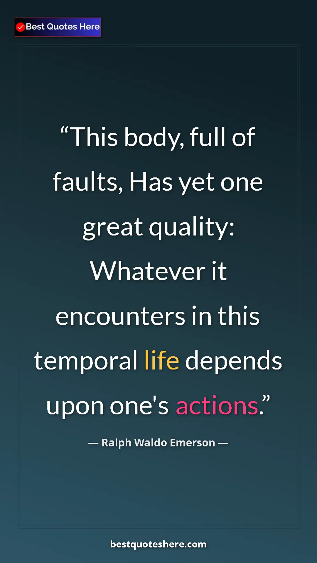 Ralph Waldo Emerson Quote Card: "This body, full of faults, Has yet one great quality:..." Pinterest quote poster by Ralph Waldo Emerson: "This body, full of faults, Has yet one great quality:..."
