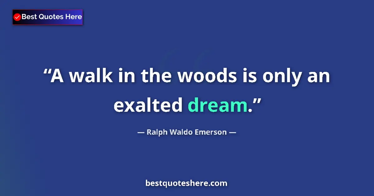 Quote by Ralph Waldo Emerson: A walk in the woods is only an exalted dream....