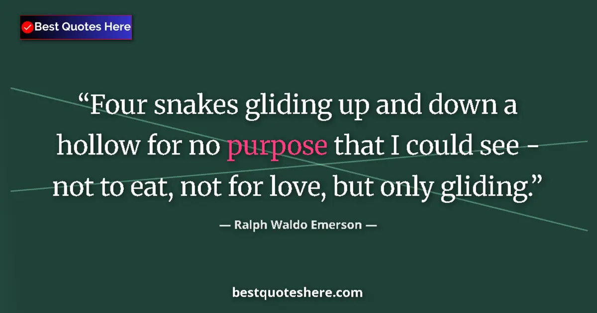 Quote by Ralph Waldo Emerson: Four snakes gliding up and down a hollow for no purpose that I could see - not to eat, not for love,...