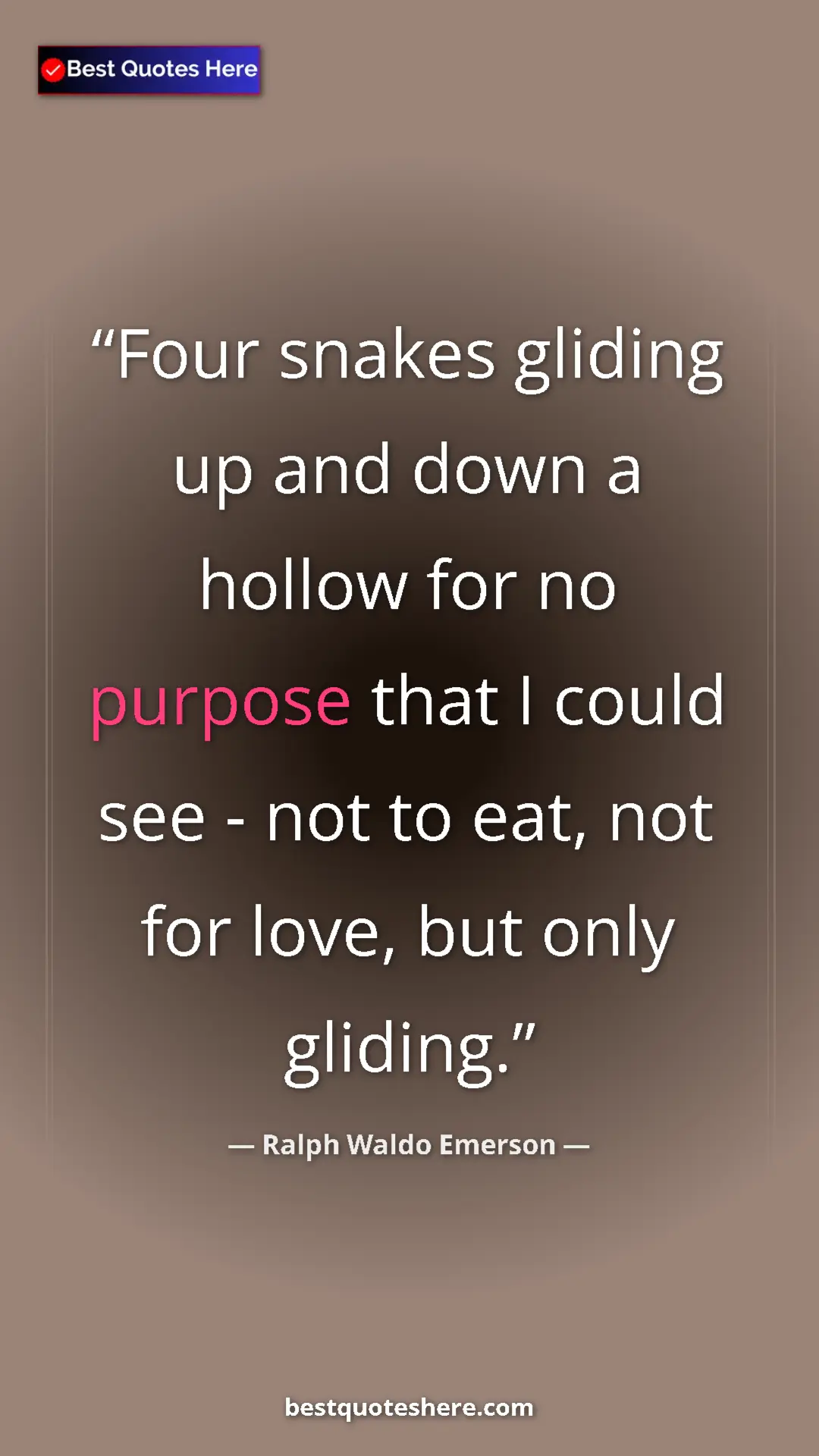 Pinterest quote poster by Ralph Waldo Emerson: "Four snakes gliding up and down a hollow for no purpose that"