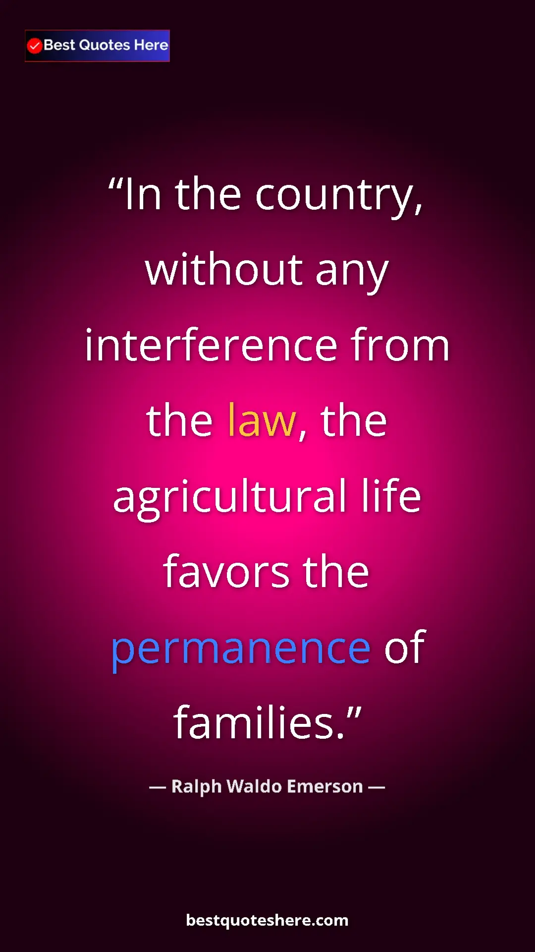 Ralph Waldo Emerson Quote Card: "In the country, without any interference from the law, the..." Pinterest quote poster by Ralph Waldo Emerson: "In the country, without any interference from the law, the..."