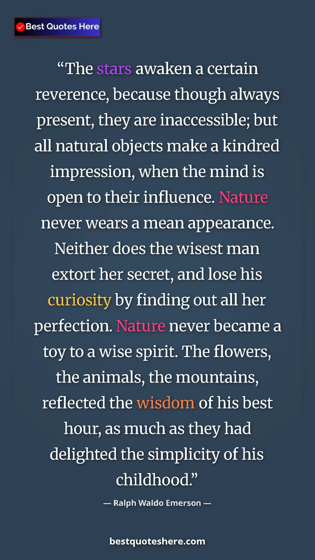 Pinterest quote poster by Ralph Waldo Emerson: "The stars awaken a certain reverence, because though always..."