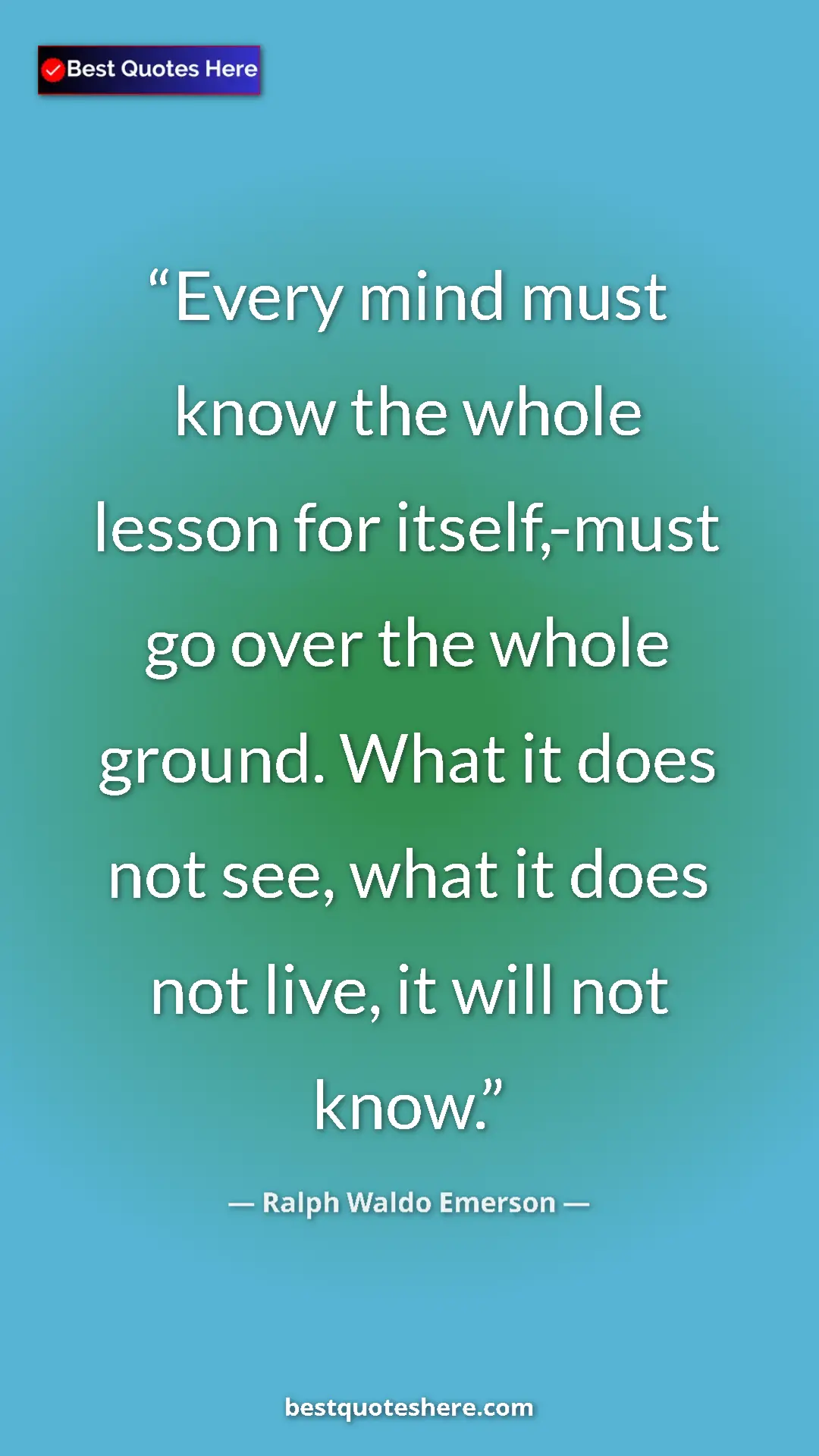 Ralph Waldo Emerson Quote Card: "Every mind must know the whole lesson for itself,-must go..." Pinterest quote poster by Ralph Waldo Emerson: "Every mind must know the whole lesson for itself,-must go..."