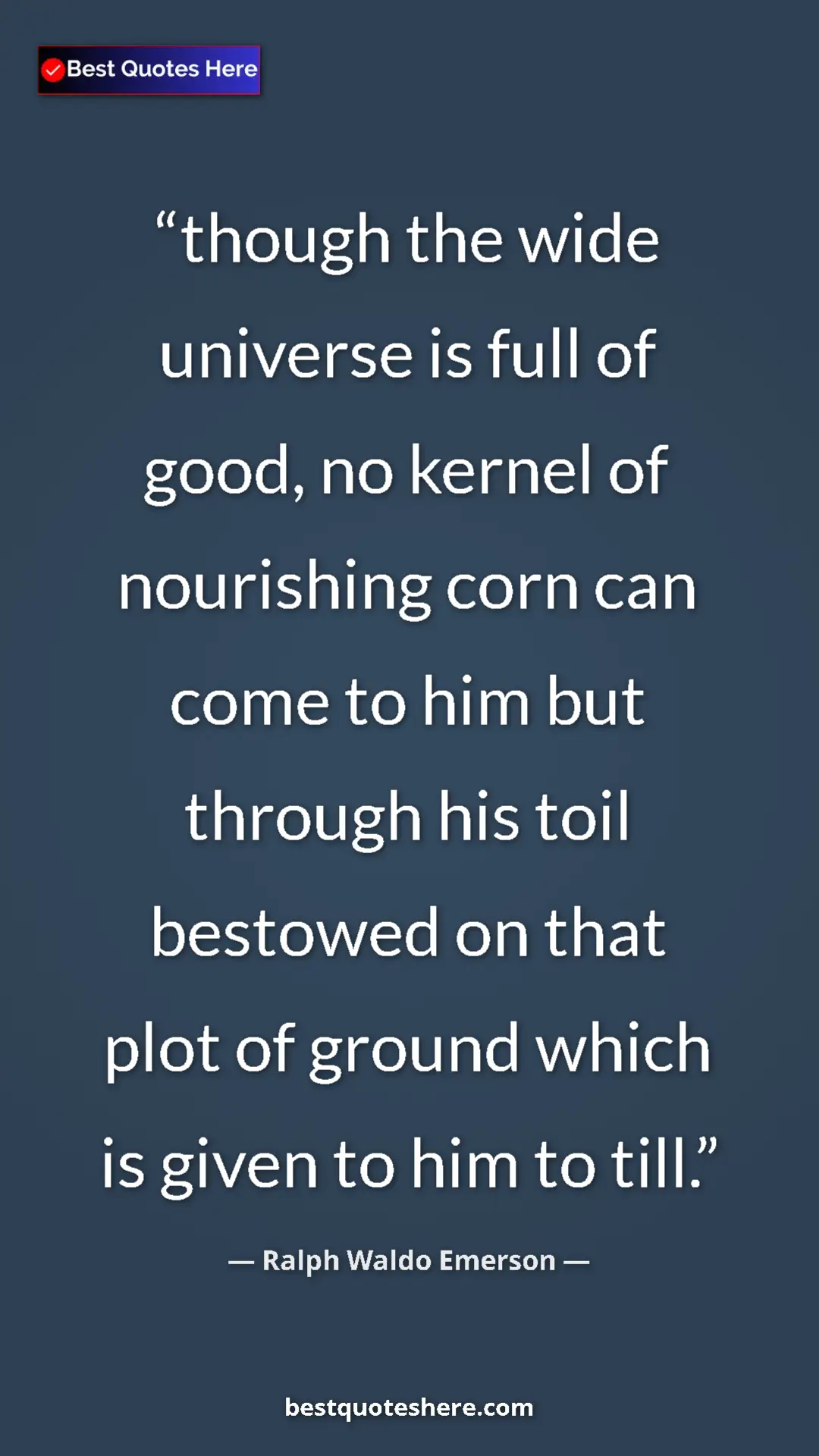 Ralph Waldo Emerson Quote Card: "though the wide universe is full of good, no kernel of..." Pinterest quote poster by Ralph Waldo Emerson: "though the wide universe is full of good, no kernel of..."