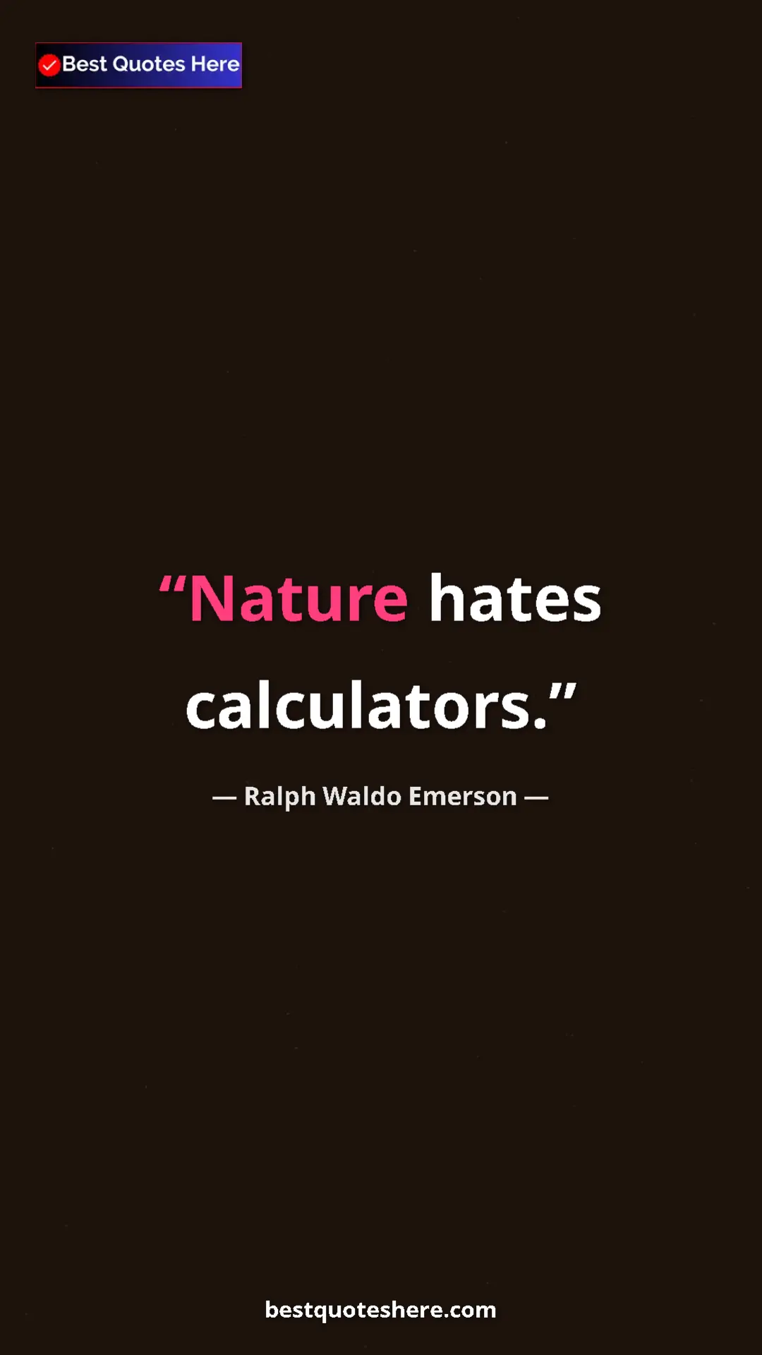 Ralph Waldo Emerson Quote Card: "Nature hates calculators." Pinterest quote poster by Ralph Waldo Emerson: "Nature hates calculators."