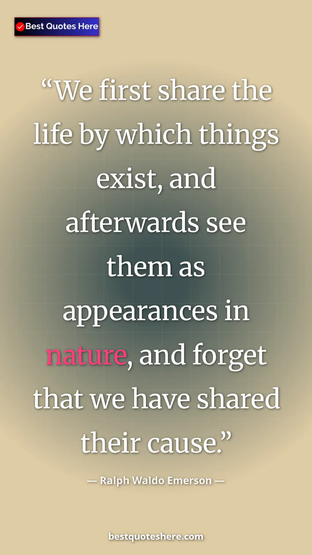 Pinterest quote poster by Ralph Waldo Emerson: "We first share the life by which things exist, and..."