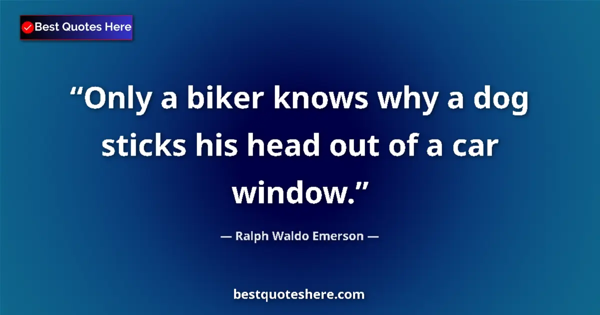 Quote by Ralph Waldo Emerson: Only a biker knows why a dog sticks his head out o