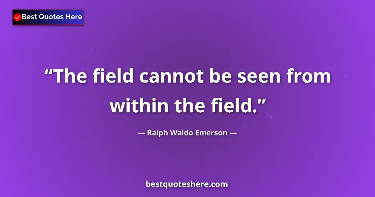 Quote by Ralph Waldo Emerson: The field cannot be seen from within the field....