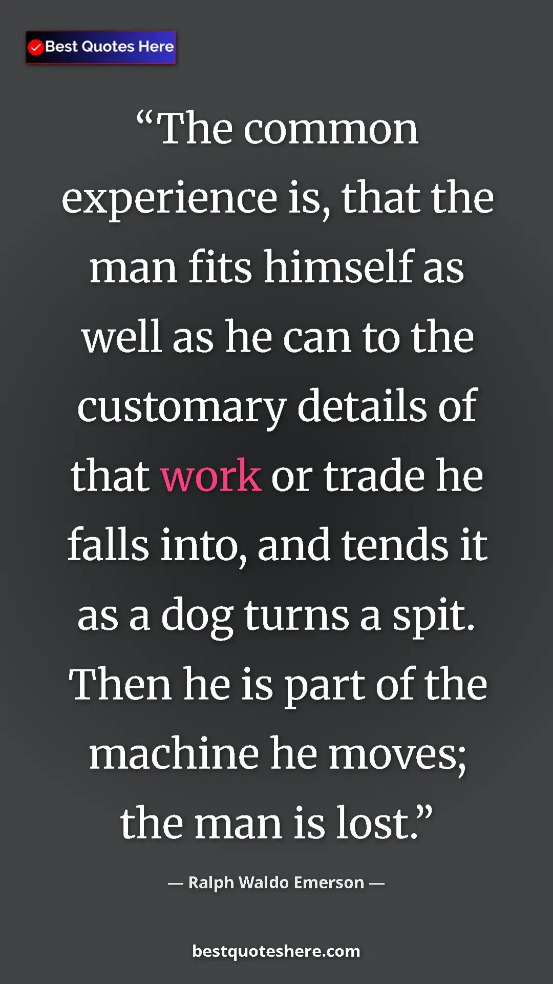 Pinterest quote poster by Ralph Waldo Emerson: "The common experience is, that the man fits himself as well..."