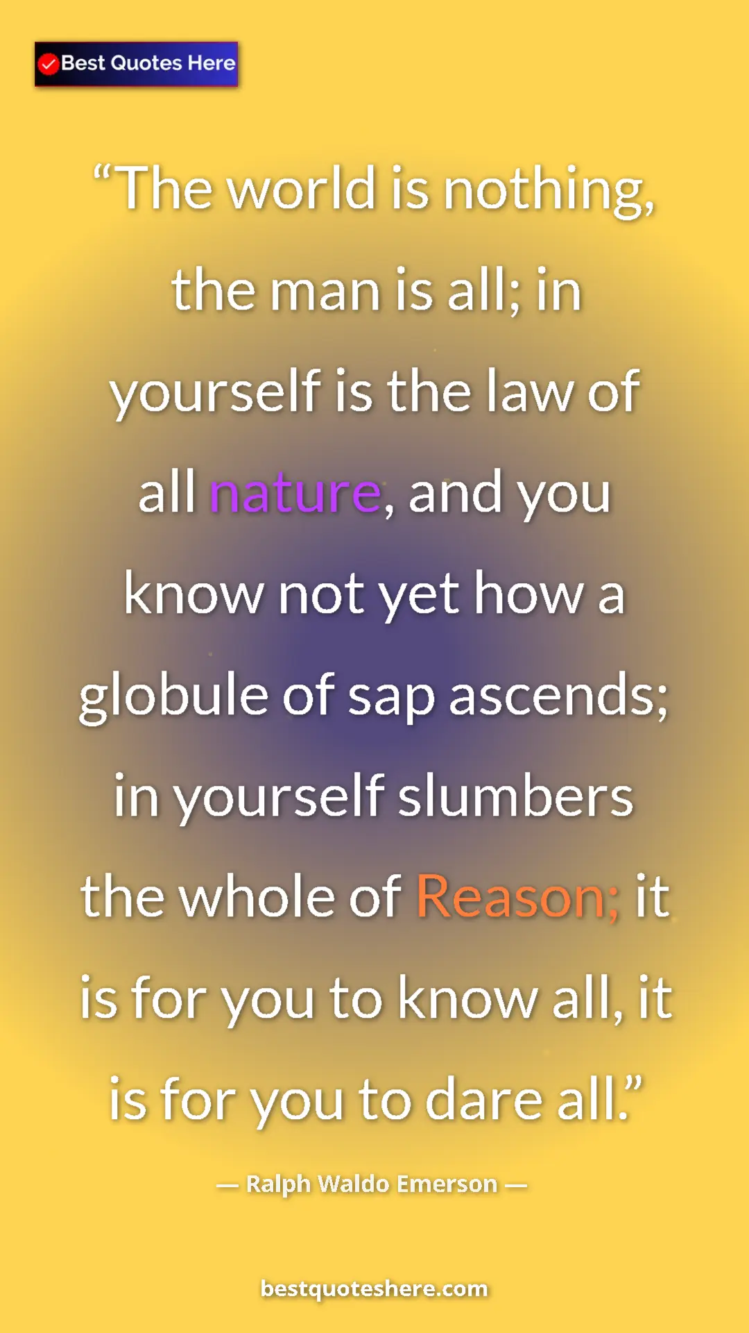 Pinterest quote poster by Ralph Waldo Emerson: "The world is nothing, the man is all; in yourself is the..."