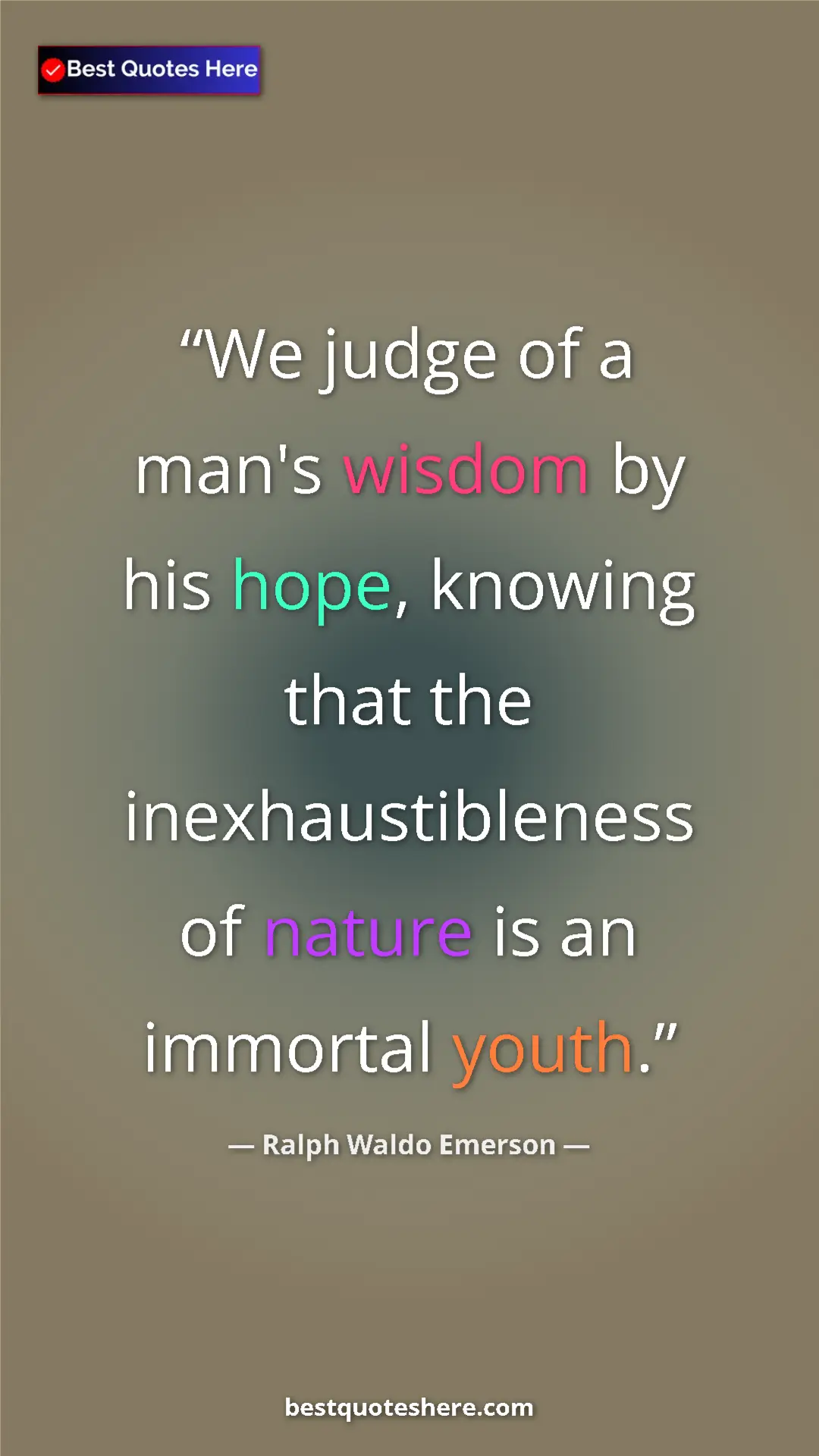 Pinterest quote poster by Ralph Waldo Emerson: "We judge of a man's wisdom by his hope, knowing that the..."