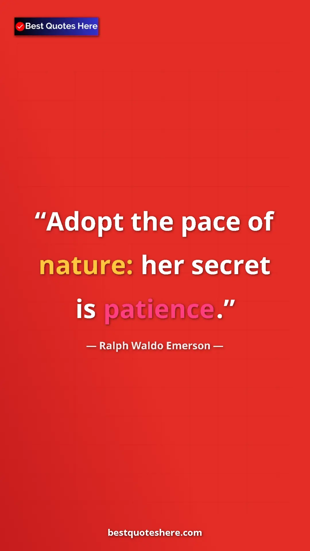 Pinterest quote poster by Ralph Waldo Emerson: "Adopt the pace of nature: her secret is patience."