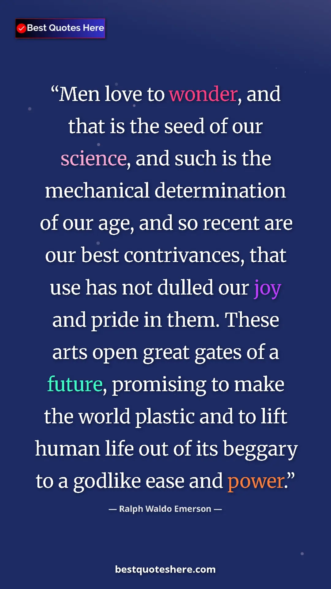 Ralph Waldo Emerson Quote Card: "Men love to wonder, and that is the seed of our science, and" Pinterest quote poster by Ralph Waldo Emerson: "Men love to wonder, and that is the seed of our science, and"