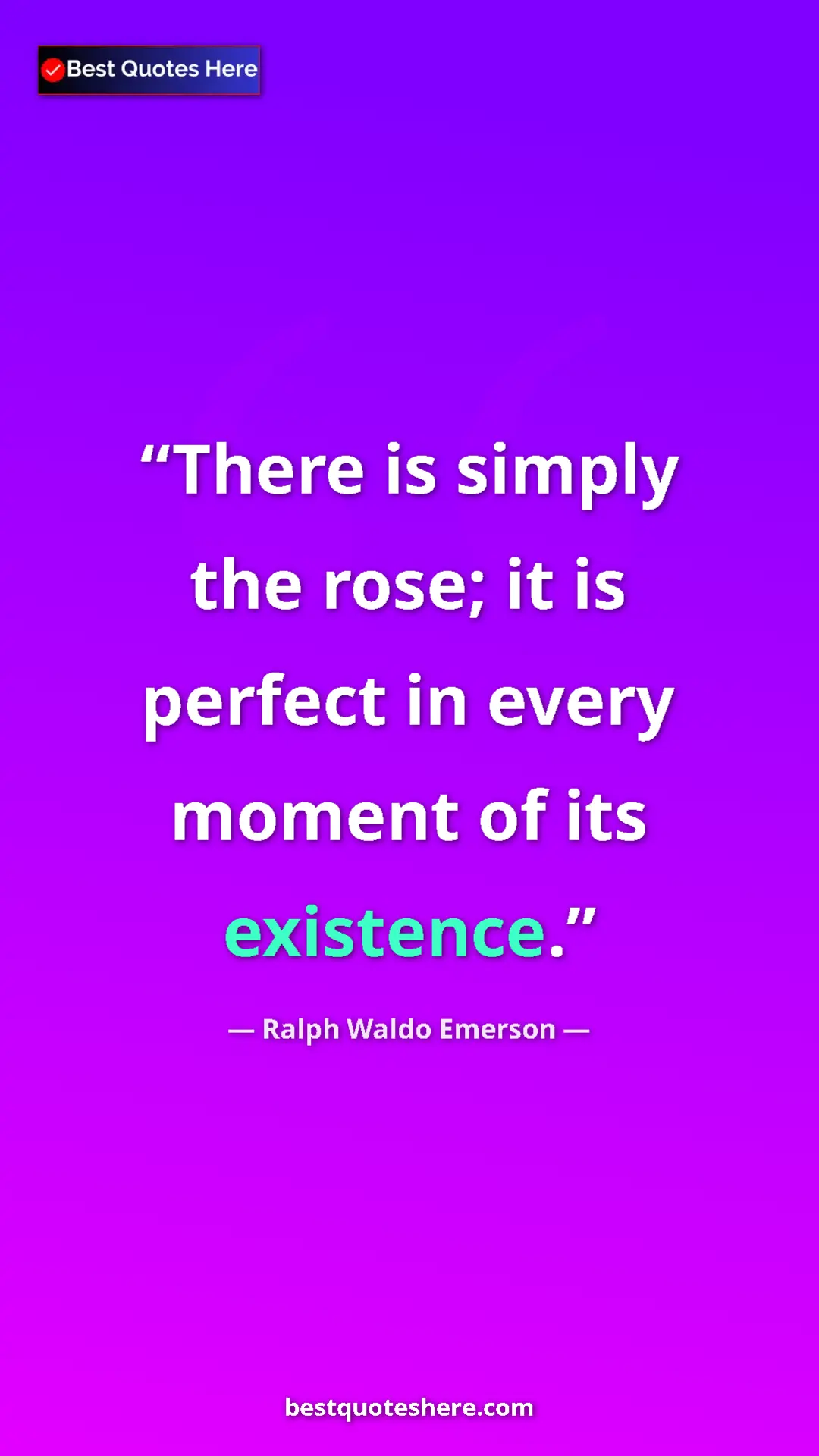 Pinterest quote poster by Ralph Waldo Emerson: "There is simply the rose; it is perfect in every moment of..."