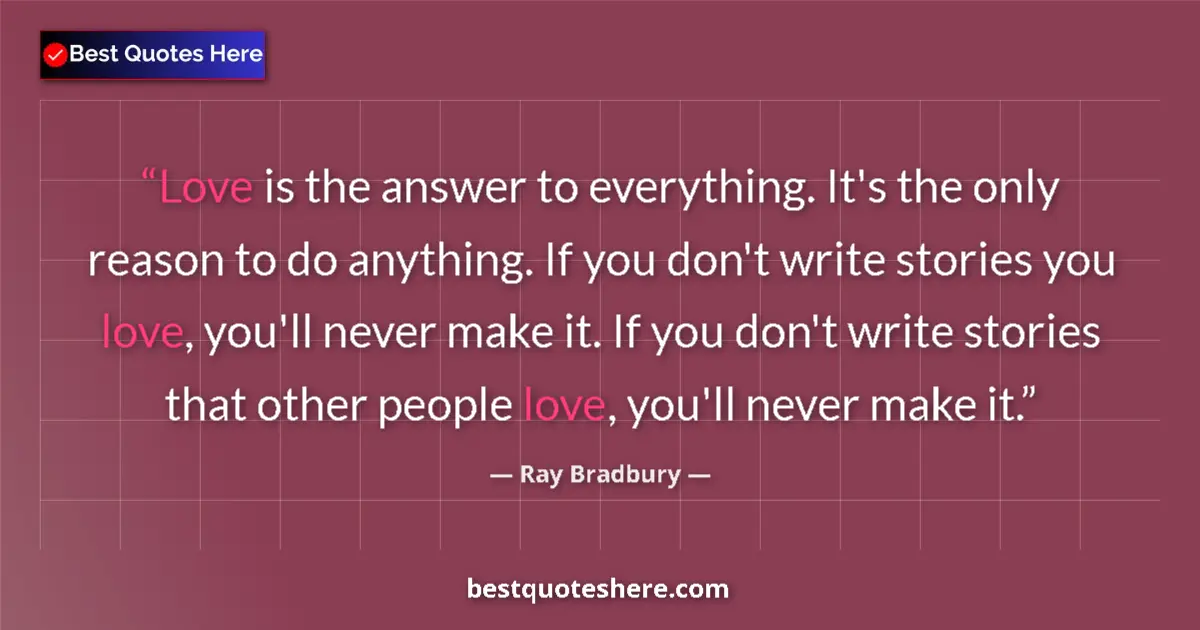 Ray Bradbury quote: "Love is the answer to everything. It's the only reason to..."