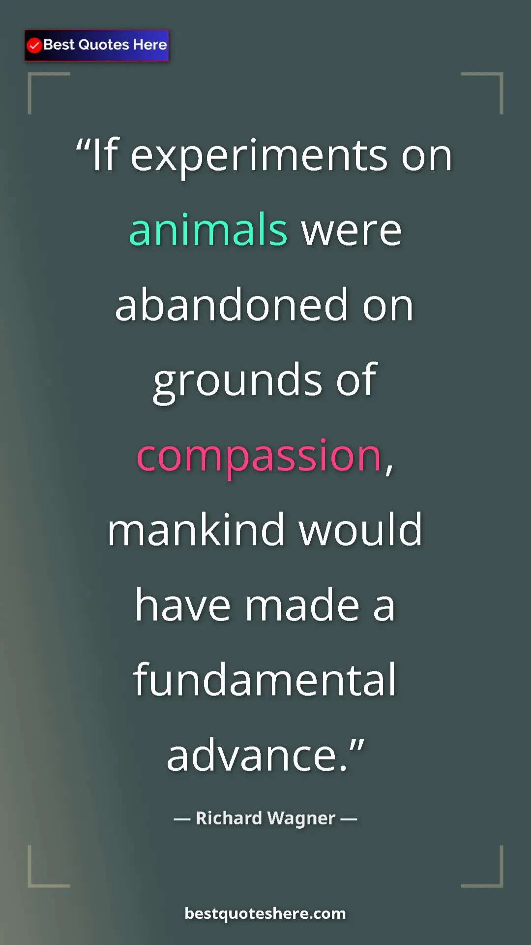 Richard Wagner Quote Card: "If experiments on animals were abandoned on grounds of..." Pinterest quote poster by Richard Wagner: "If experiments on animals were abandoned on grounds of..."