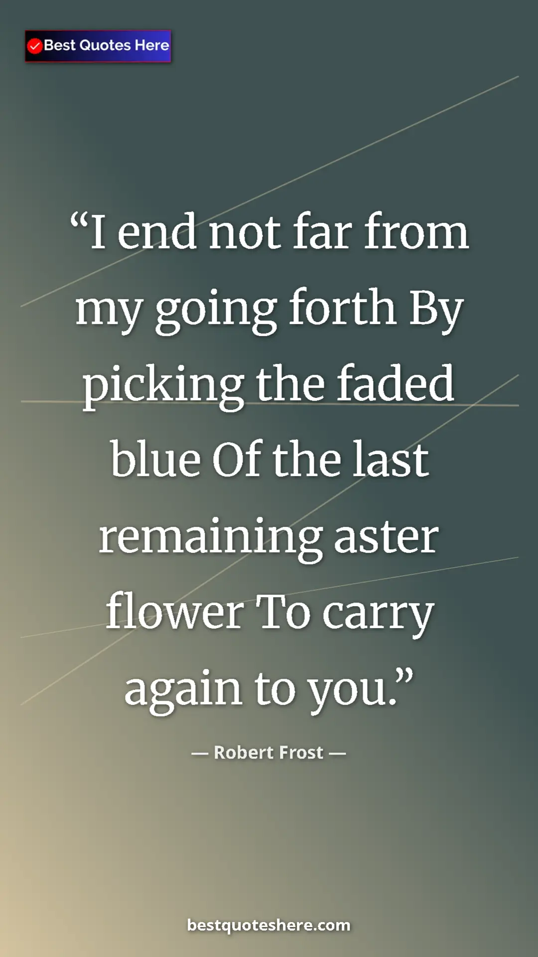 Pinterest quote poster by Robert Frost: "I end not far from my going forth By picking the faded blue..."