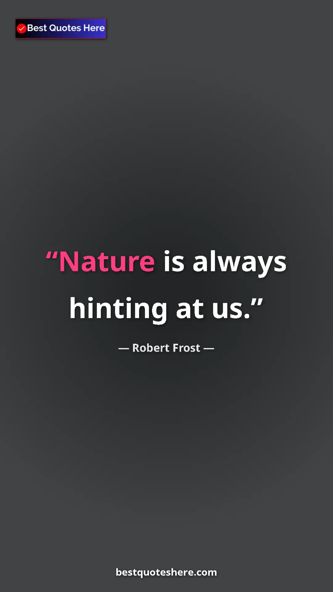 Pinterest quote poster by Robert Frost: "Nature is always hinting at us."