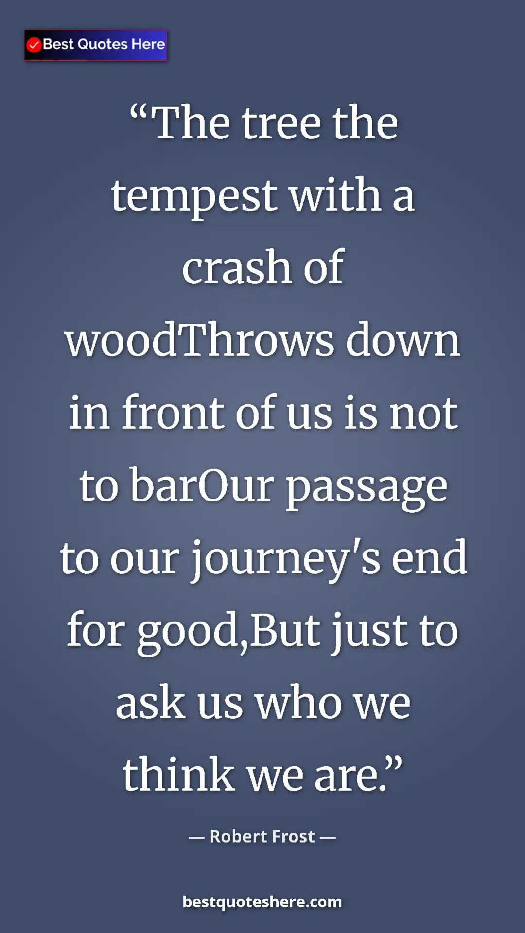 Pinterest quote poster by Robert Frost: "The tree the tempest with a crash of woodThrows down in..."