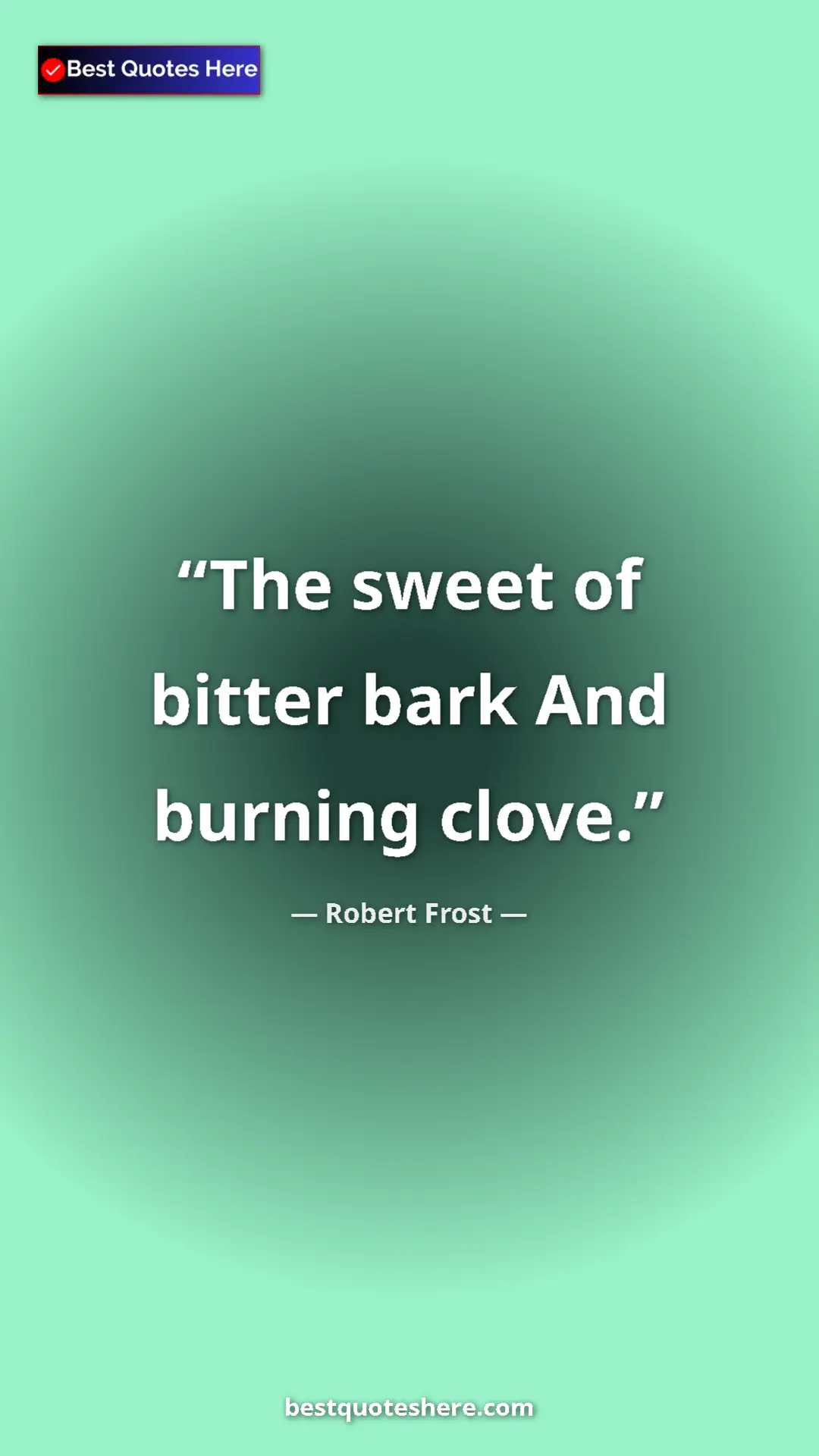 Robert Frost Quote Card: "The sweet of bitter bark And burning clove." Pinterest quote poster by Robert Frost: "The sweet of bitter bark And burning clove."