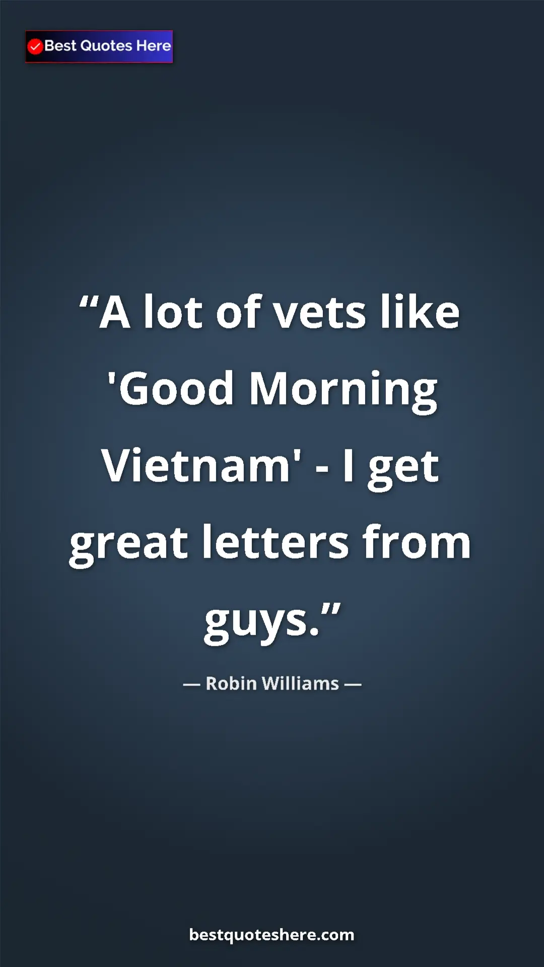 Pinterest quote poster by Robin Williams: "A lot of vets like 'Good Morning Vietnam' - I get great..."