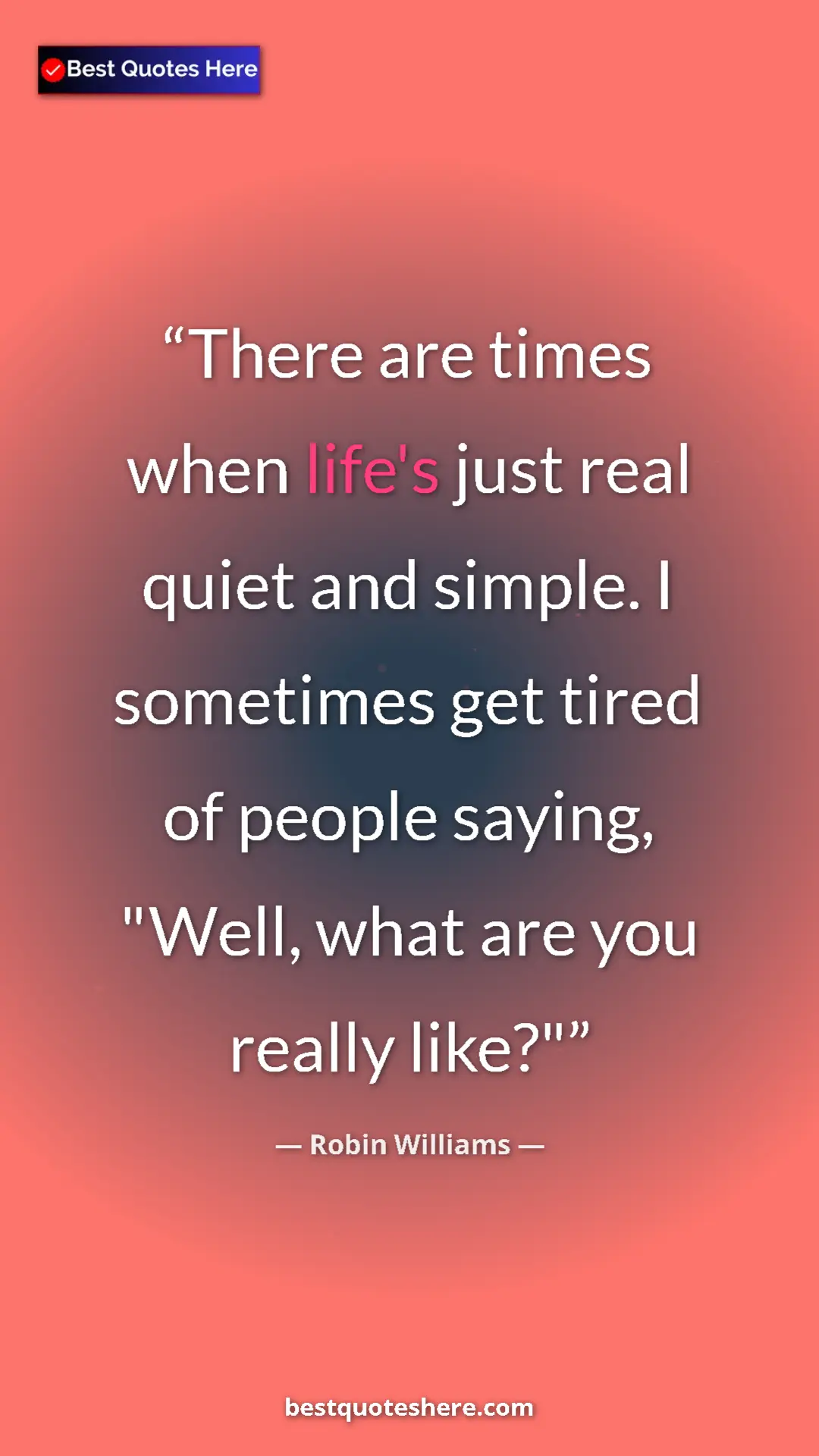 Pinterest quote poster by Robin Williams: "There are times when life's just real quiet and simple. I..."