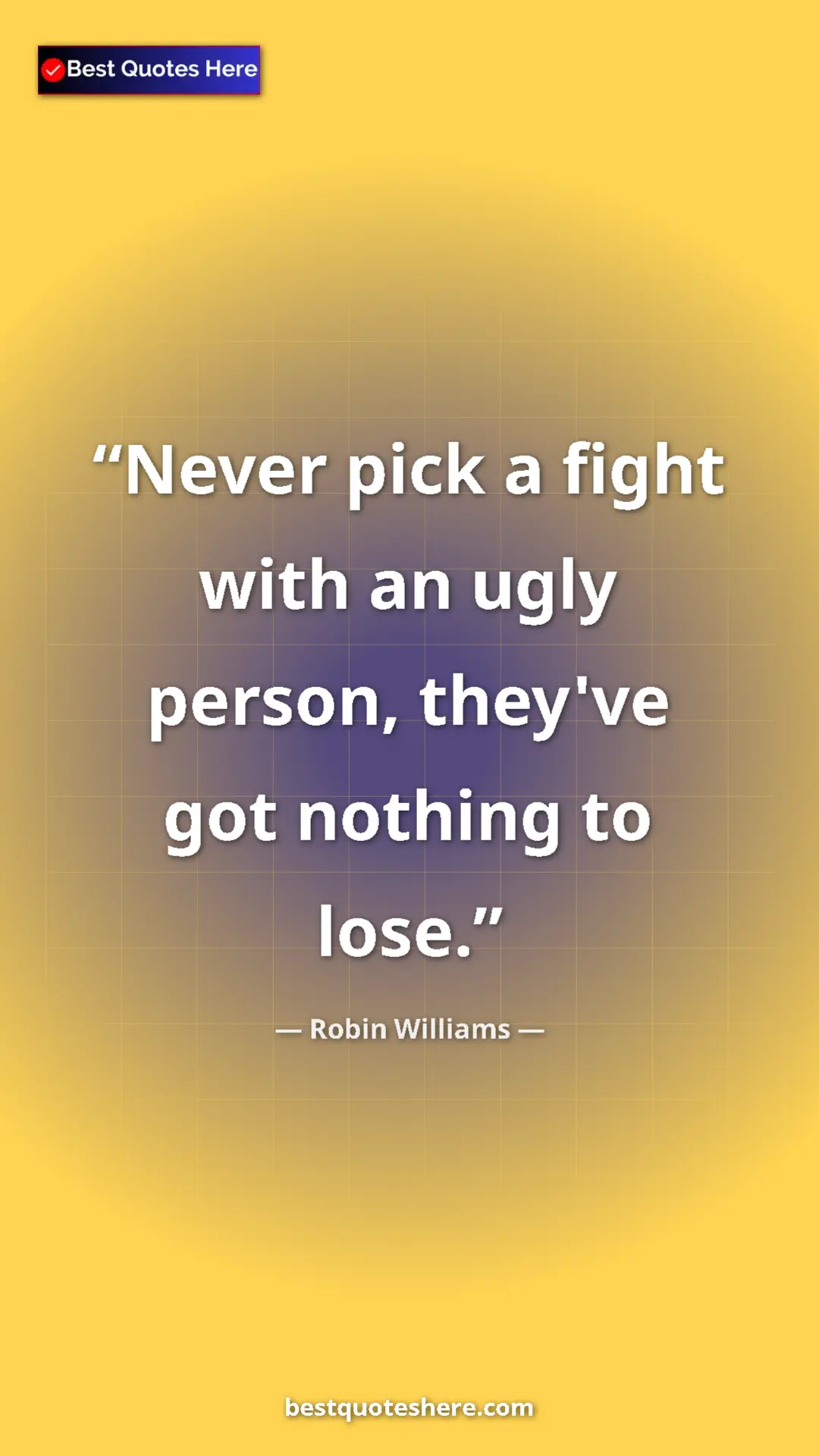 Pinterest quote poster by Robin Williams: "Never pick a fight with an ugly person, they've got nothing..."