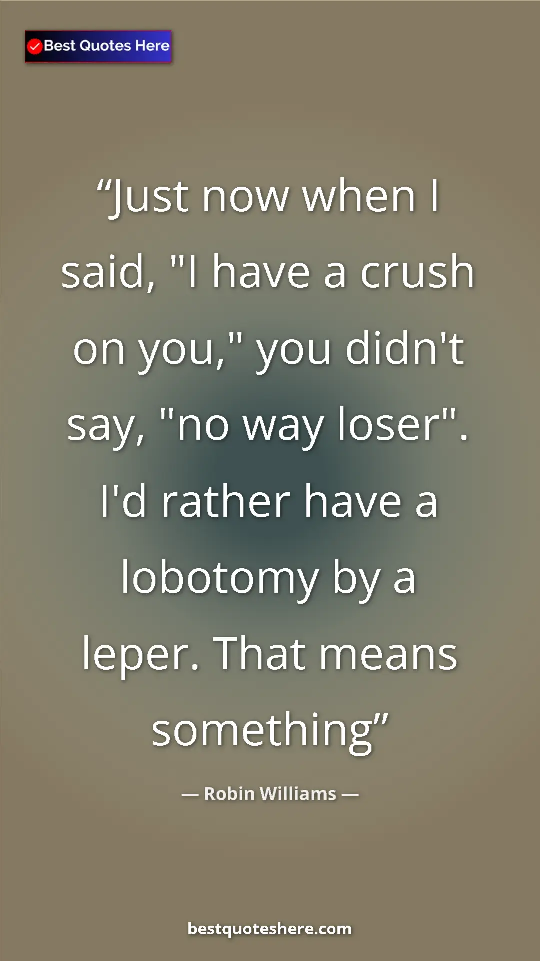 Pinterest quote poster by Robin Williams: "Just now when I said, "I have a crush on you," you didn't..."