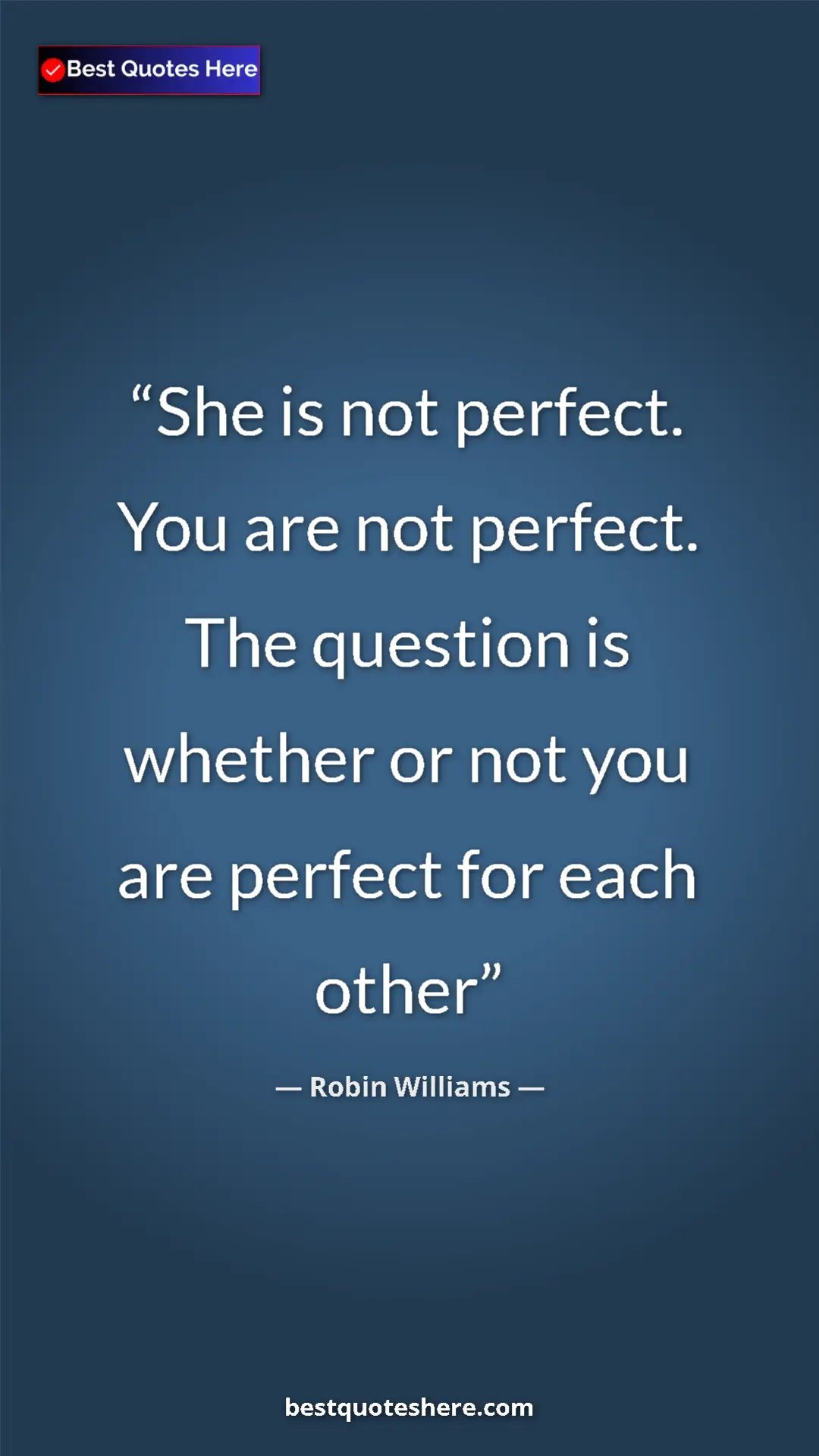 Pinterest quote poster by Robin Williams: "She is not perfect. You are not perfect. The question is..."