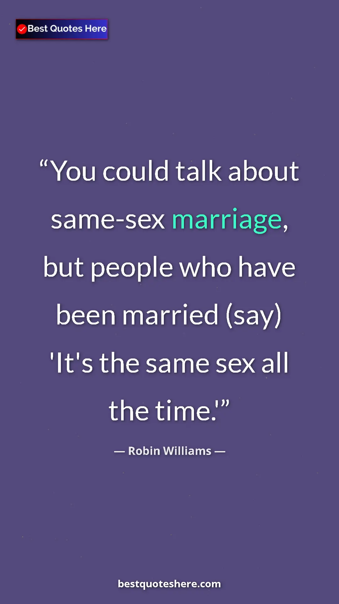 Pinterest quote poster by Robin Williams: "You could talk about same-sex marriage, but people who have..."