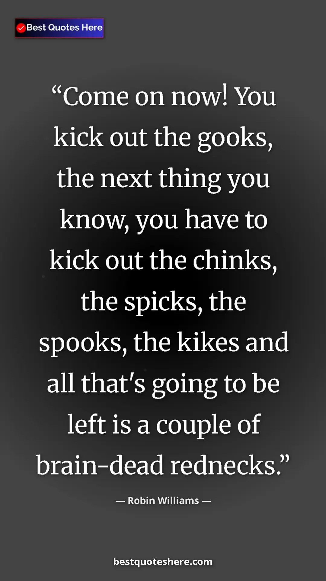 Pinterest quote poster by Robin Williams: "Come on now! You kick out the gooks, the next thing you..."
