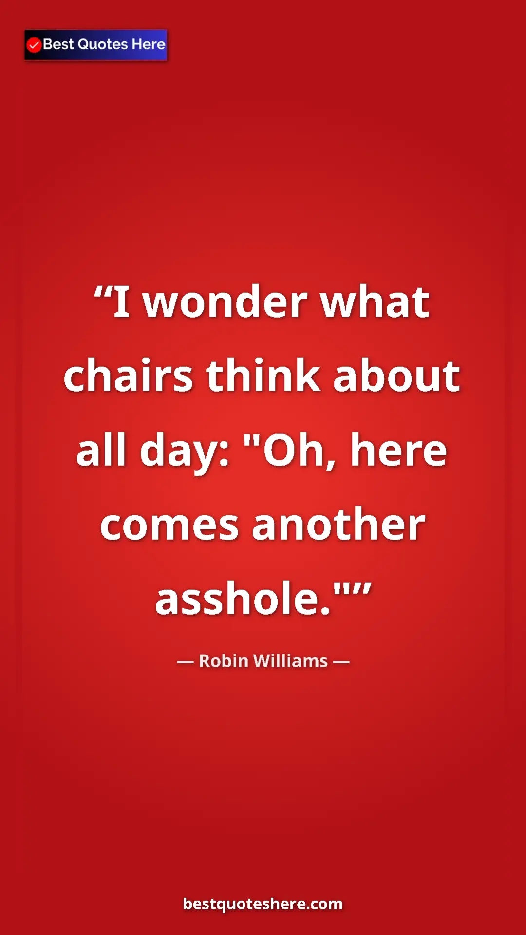 Pinterest quote poster by Robin Williams: "I wonder what chairs think about all day: "Oh, here comes..."