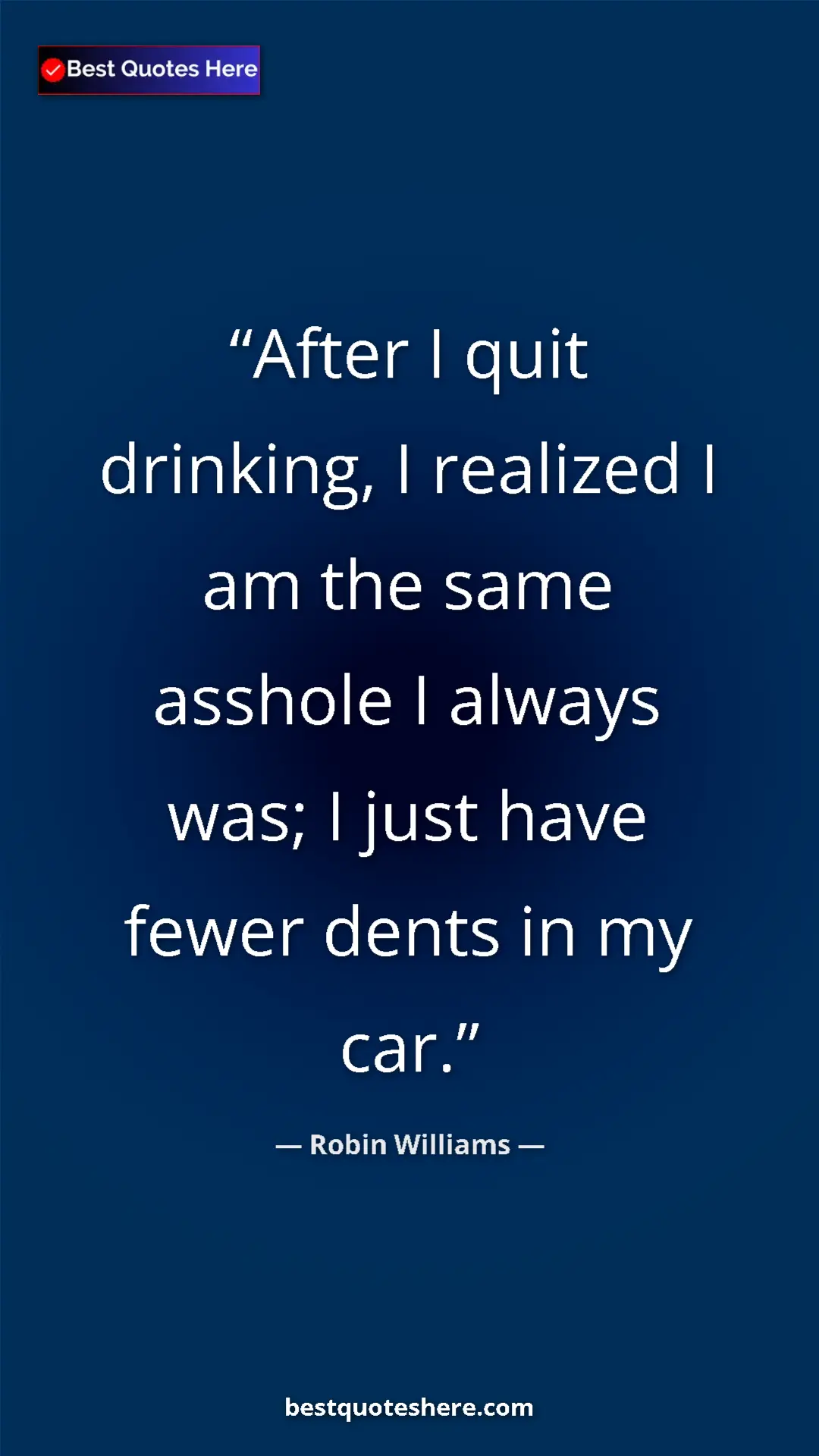 Pinterest quote poster by Robin Williams: "After I quit drinking, I realized I am the same asshole I al"