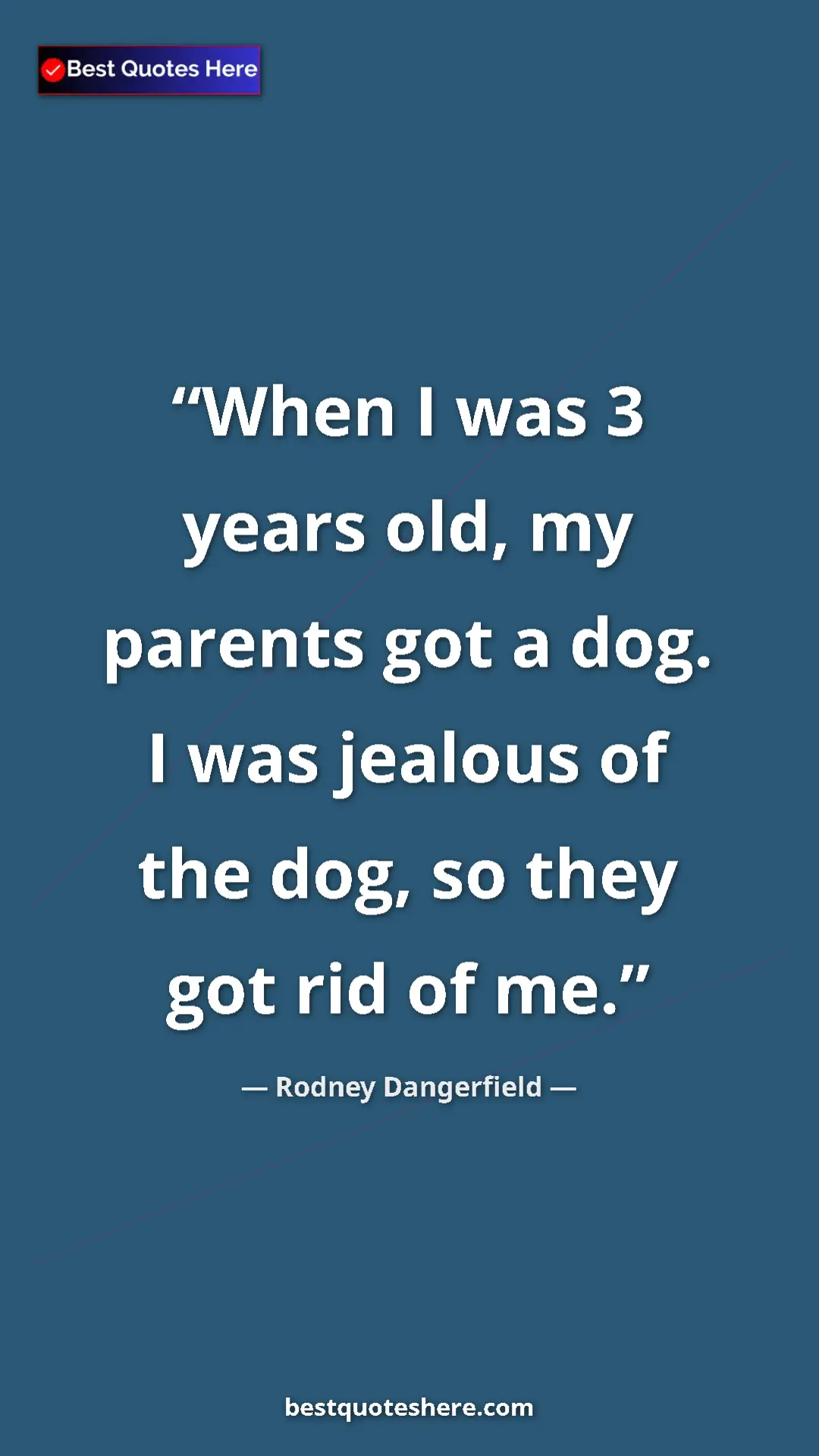 Pinterest quote poster by Rodney Dangerfield: "When I was 3 years old, my parents got a dog. I was jealous..."