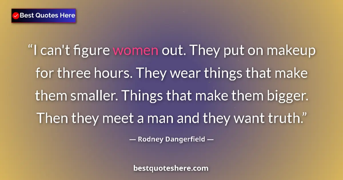 Quote by Rodney Dangerfield: I can't figure women out. They put on makeup for three hours. They wear things that make them smalle...