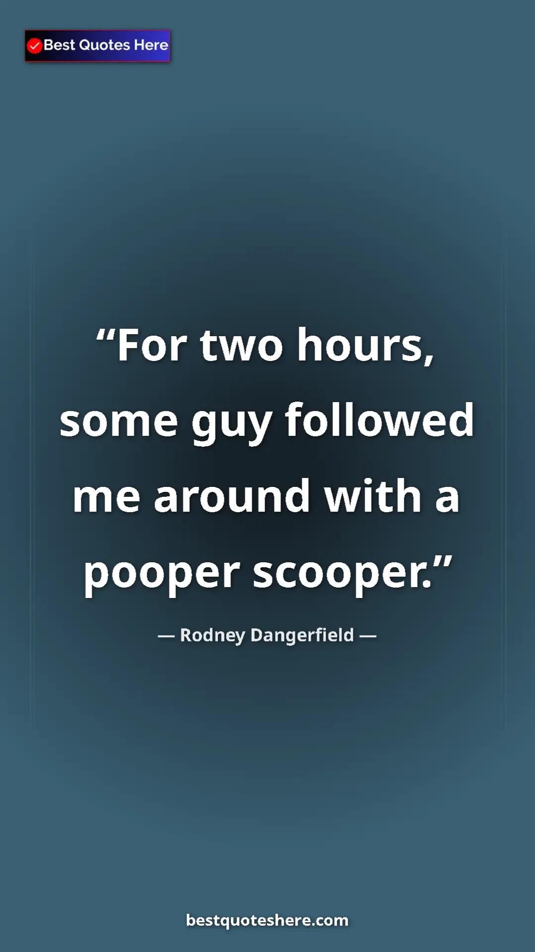 Pinterest quote poster by Rodney Dangerfield: "For two hours, some guy followed me around with a pooper..."