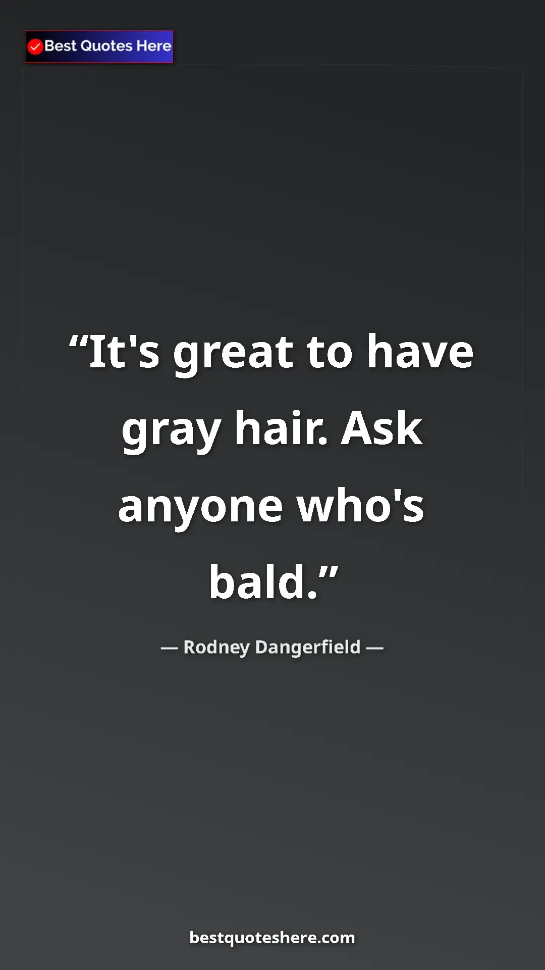 Pinterest quote poster by Rodney Dangerfield: "It's great to have gray hair. Ask anyone who's bald."