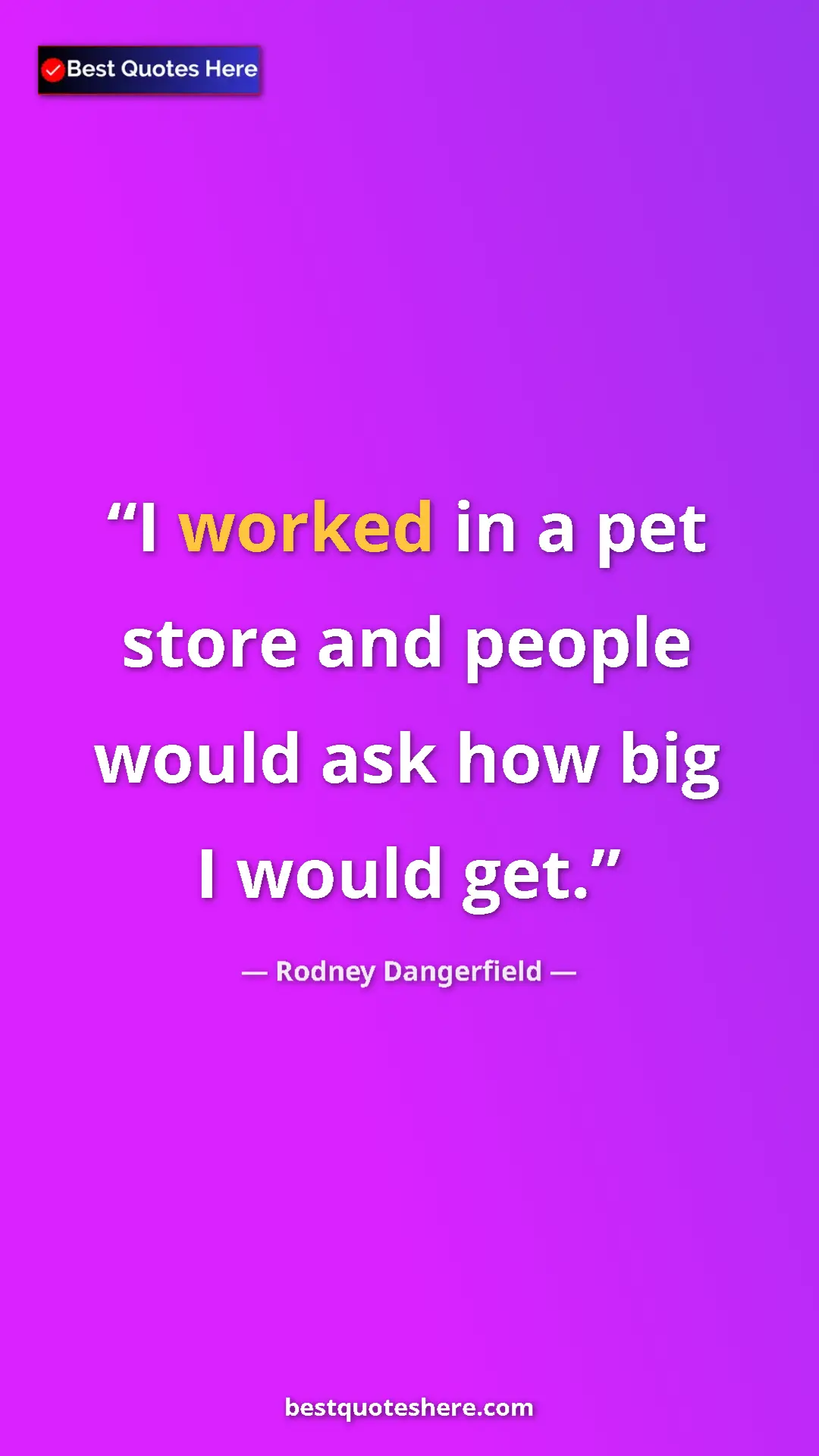 Pinterest quote poster by Rodney Dangerfield: "I worked in a pet store and people would ask how big I..."