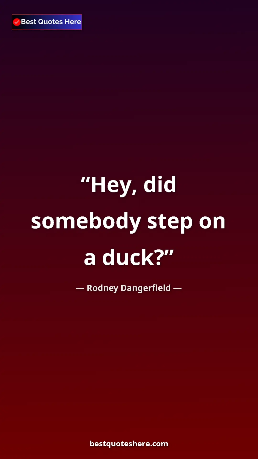 Pinterest quote poster by Rodney Dangerfield: "Hey, did somebody step on a duck?"