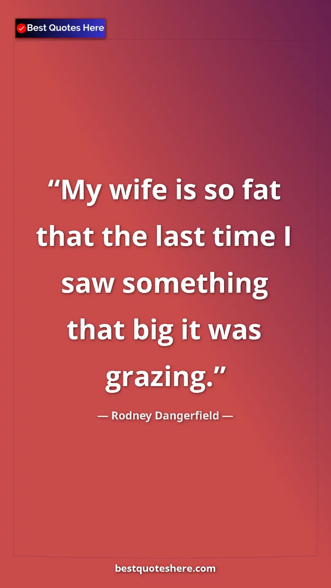 Pinterest quote poster by Rodney Dangerfield: "My wife is so fat that the last time I saw something that..."