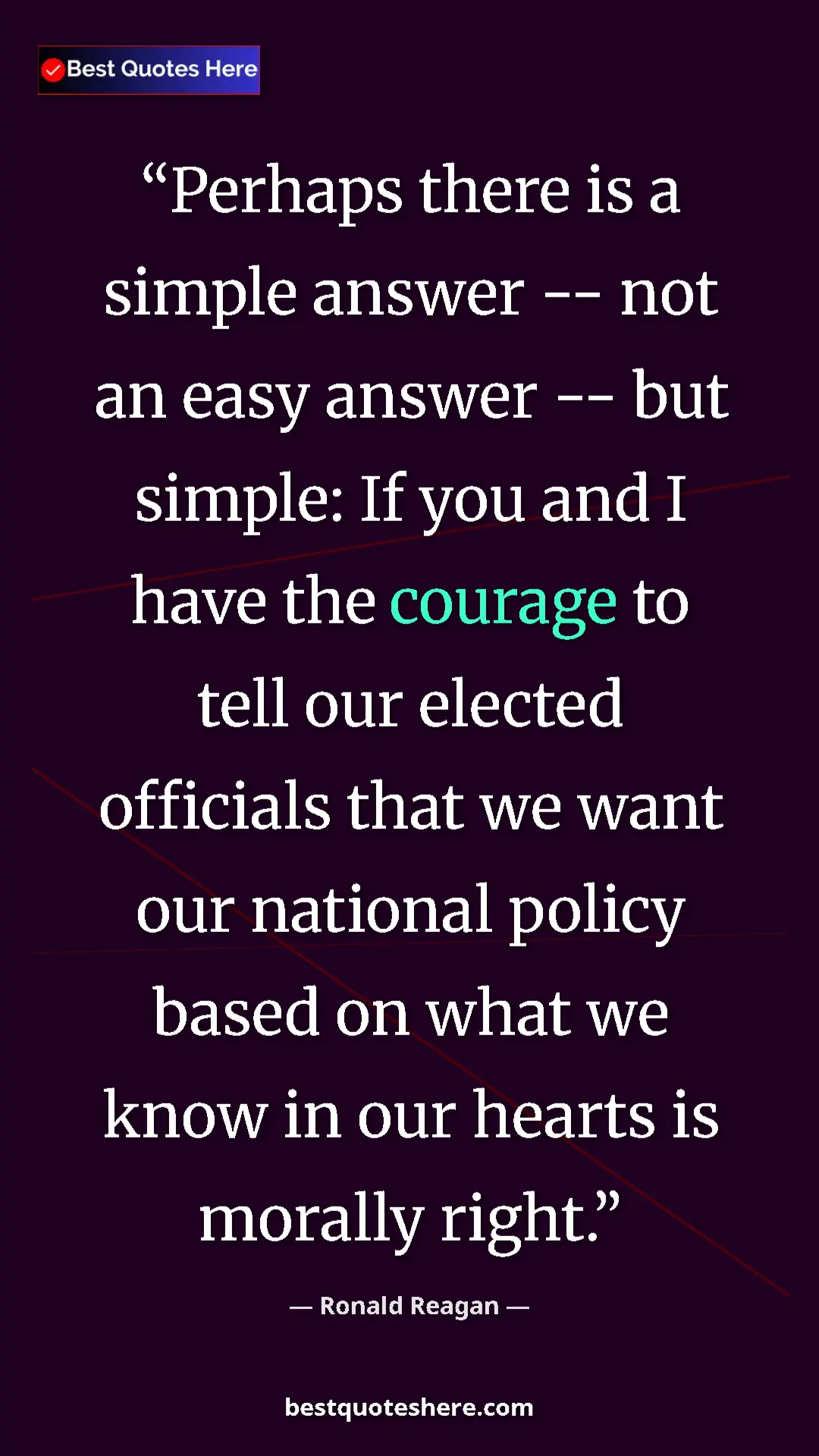 Pinterest quote poster by Ronald Reagan: "Perhaps there is a simple answer -- not an easy answer --..."