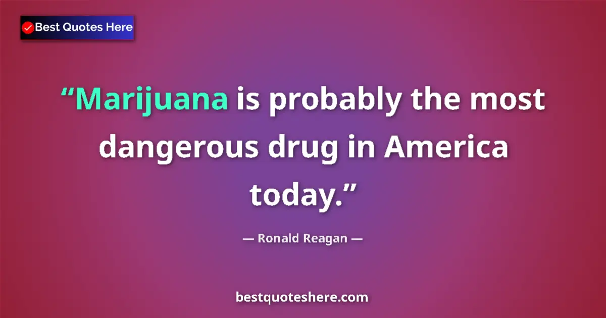 Quote by Ronald Reagan: Marijuana is probably the most dangerous drug in America today....