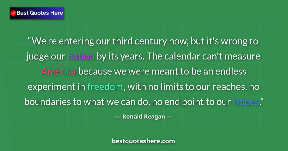 Ronald Reagan quote: "We're entering our third century now, but it's wrong to..."