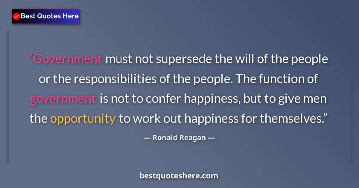 Quote by Ronald Reagan: Government must not supersede the will of the people or the responsibilities of the people. The func...