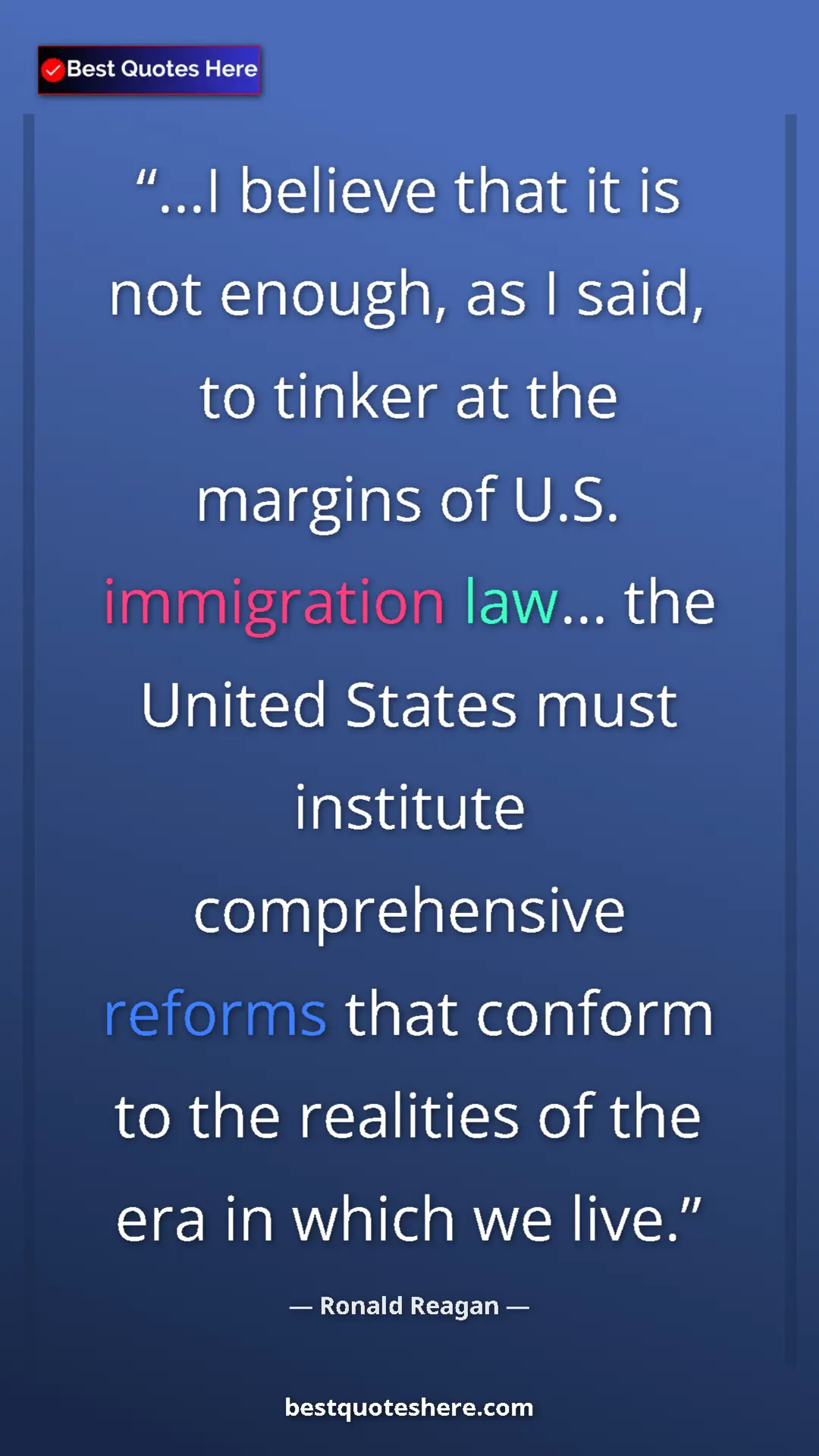 Ronald Reagan Quote Card: "...I believe that it is not enough, as I said, to tinker at..." Pinterest quote poster by Ronald Reagan: "...I believe that it is not enough, as I said, to tinker at..."