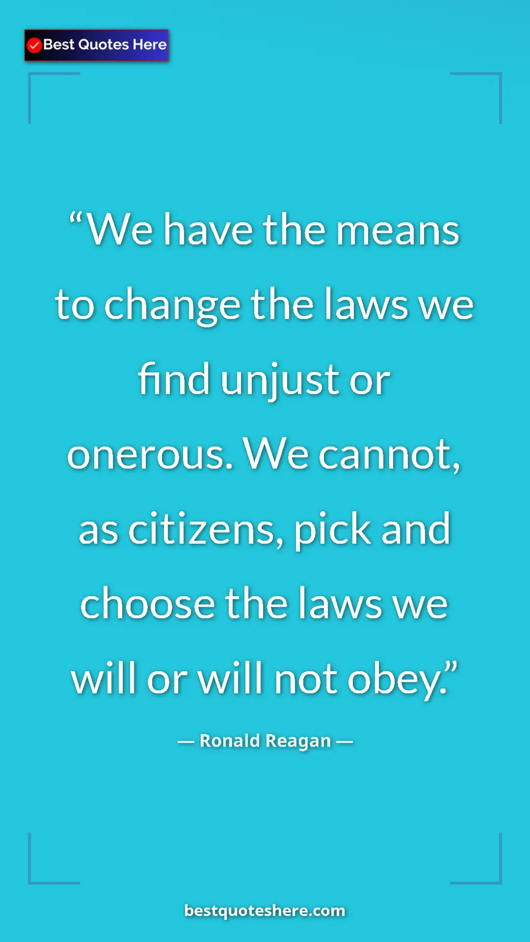 Pinterest quote poster by Ronald Reagan: "We have the means to change the laws we find unjust or..."